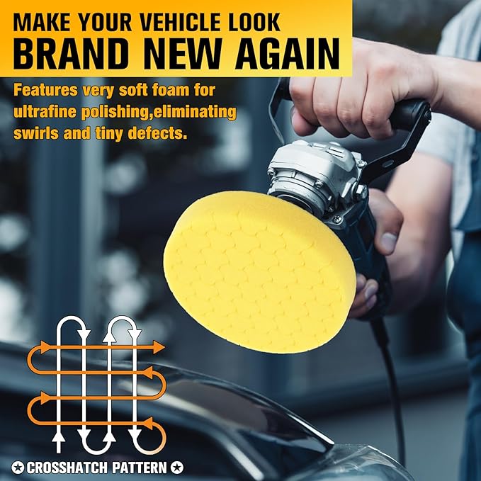 Yellow Polish Pad, 3Pcs 6.5 Inch Face for 6 Inch Buffing Polishing Pads and Woolen Pads 150mm Backing Plate Compound Buffing Sponge for Car Buffer Polisher Compounding, Polishing and Waxing