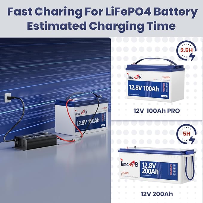 Timeusb 14.6V 40A LiFePO4 Battery Fast Charger, 12V Lithium Battery Charger with 40A High Output Current, AC-DC Smart Charger for Deep Cycle Batteries in RV, Boat, Marine, Off-Grid Applications