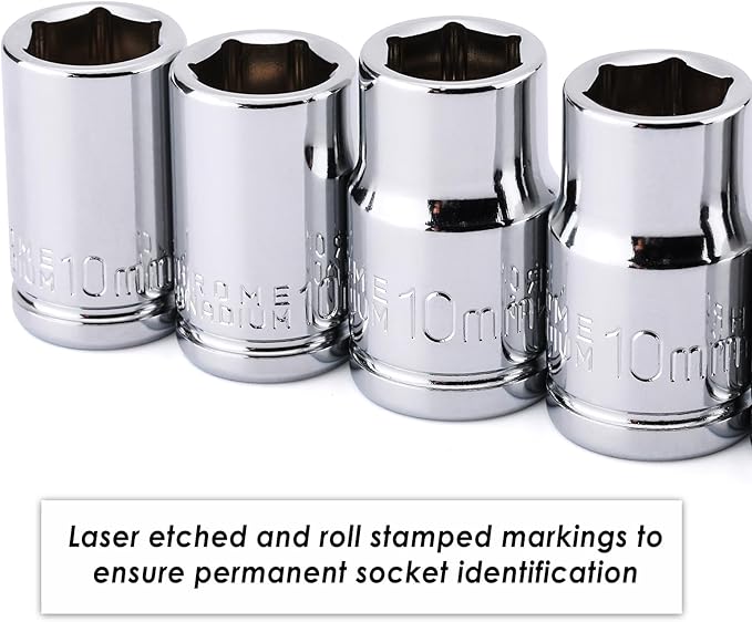 CASOMAN 10Piece Impact Socket Set, 1/4" & 3/8" Drive, Deep & Shallow, 10mm, Metric, Mirror Chrome Finish