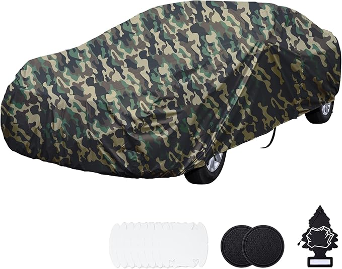 BYDOLL Car Cover Waterproof All Weather 6 Layers Snowproof Windproof Hail Protector Full Exterior Covers UV Protection 210D Oxford Universal Fit Sedan Outdoor Camo Automobiles Zipper Cotton Inside