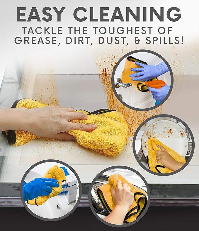 Solid Multipurpose Plush Microfiber Cleaning Cloth Towel for Household, Car Washing, Drying & Auto Detailing - 11" x 22" (6)