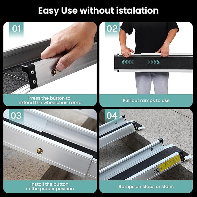 Wheelchair ramp 6FT, Lightweight, Retractable and Portable, can be Used for Wheelchair ramps, Comes with a Handbag