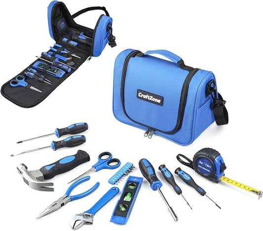 21-Piece Basic Household Hand Tool Kit,Home Repair Tool Set Bag for Dorm/Office/DIY/Desk/Apartment(Blue)