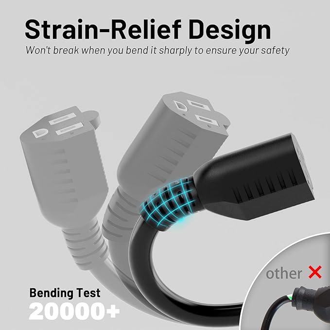16/3 Black Indoor Outdoor Extension Cord 25 Ft Waterproof, Extension Cord with 3 Prong Grounded Plug,13A 1625W 16AWG SJTW, Flexible Weatherproof Power Cable for Offices, Gardens and Lawns