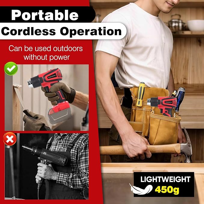 350W Cordless Heat Gun Compatible with Milwaukee m18 Battery,Adjustable Temp 120℉–1110℉,LED Light,LCD Digital Display,Portable Hot Air Gun 4 Nozzles For Shrink Tubing,Crafts,DIY(Tool Only,NO Battery)