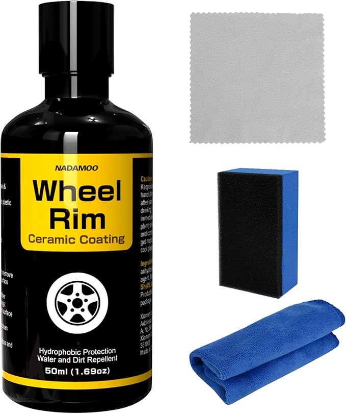 NADAMOO Wheel Rim Ceramic Coating Kit 50ml, High-Heat Resistant Hydrophobic Protection, Gloss Finish, Self-Cleaning, Repels Brake Dust & Dirt, Ceramic Protection for Alloy Rims
