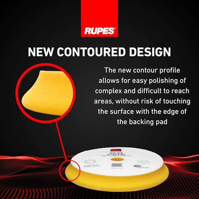 RUPES 9.DA180M Pack of 12 Yellow D-A Fine Finishing Foam Pads 180mm | Ideal for Paint Correction | Moderate to Fine Defect Removal | Compatible with 6" Backing Plate