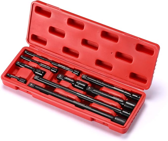 MIXPOWER 9-Piece Extension Bar Set, 1/4", 3/8" and 1/2" Drive Socket Extension, Premium Chrome Vanadium Steel with Black Phosphate Finish, Engineered for Impact Drivers