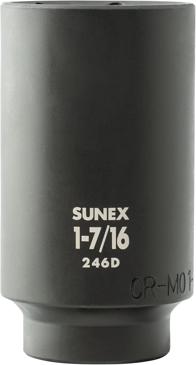 SUNEX TOOLS 2641, 1/2 Inch Drive Deep Impact Socket Set, 19-Piece, SAE, 3/8" - 1-1/2", Cr-Mo Alloy Steel, Radius Corner Design, Dual Size Markings, Heavy Duty Storage Case