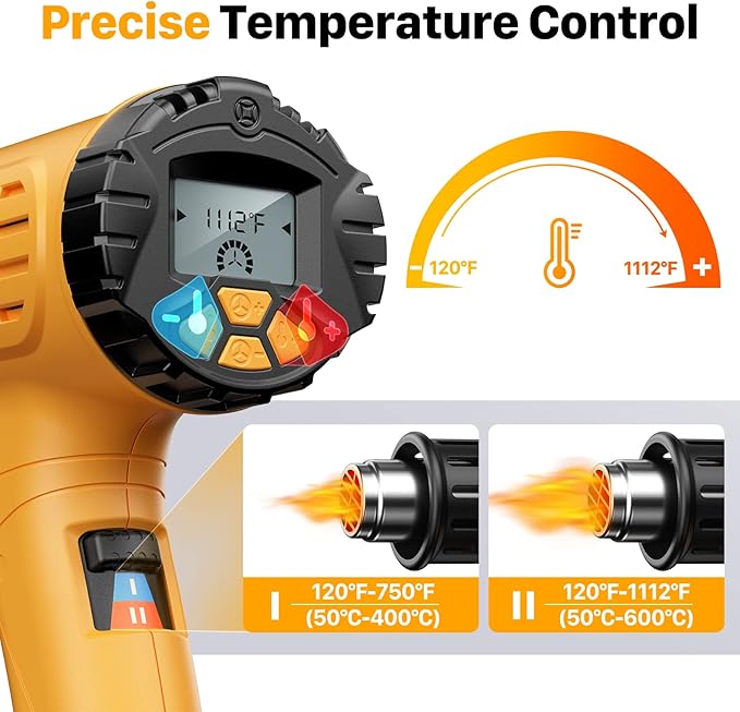 Heat Gun, SEEKONE 1800W Hot Air Gun Kit with Large Digital LCD Display Variable Temperature (122°F-1112°F) Memory Settings and 4 Nozzles for Paint Remover/Stripper, Home Improvement/Restoration