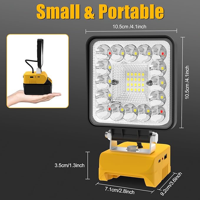 T-SUN 2Pcs Cordless Work Light Compatible with Dewalt 18V/20V Battery, with 3 Light Modes, USB & Type C Charging Port LED Work Light for Workshop,Camping,Emergency and Job Site Lighting