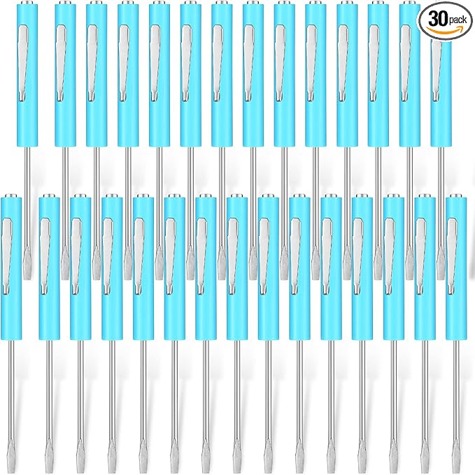 Minatee 30 Pcs Pocket Screwdriver Mini Tops and Pocket Clips Magnetic Slotted Screwdriver with Magnet Small Slotted Screw Driver for Mechanical Electrician Technician Repair Tool(Light Blue)