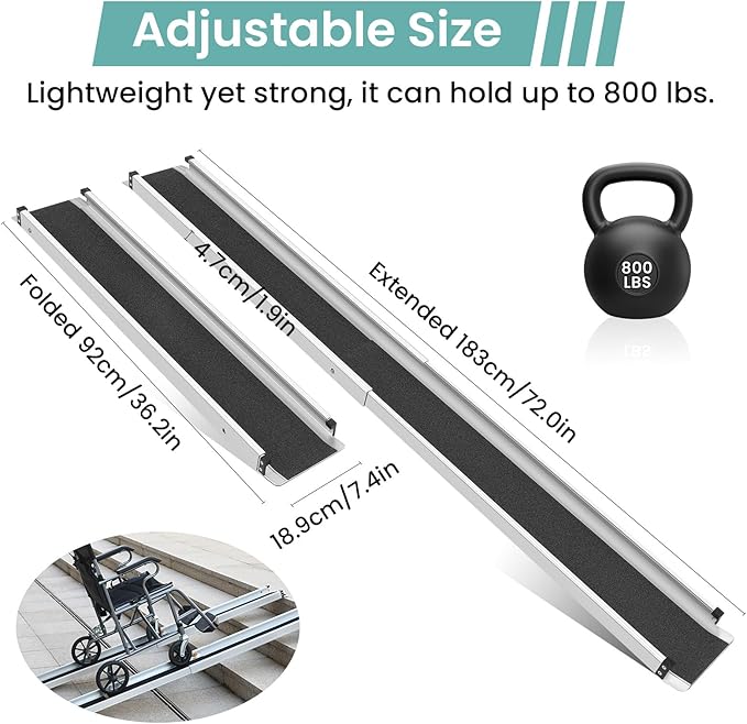 Wheelchair ramp 6FT, Lightweight, Retractable and Portable, can be Used for Wheelchair ramps, Comes with a Handbag
