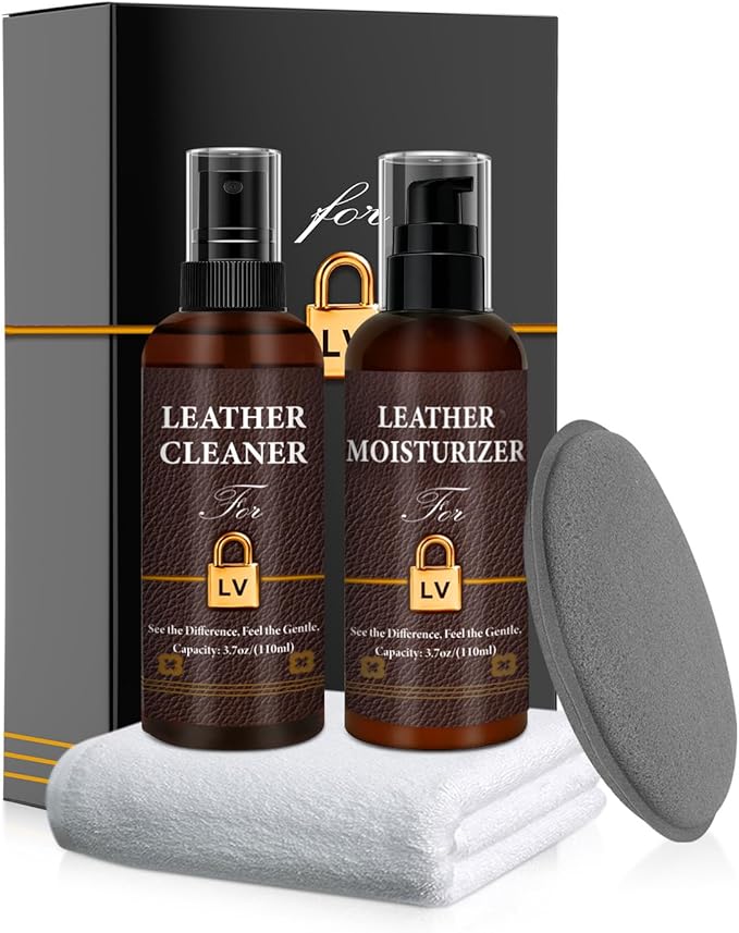 Leather Cleaner & Moisturizer Set for Louis Vuitton, Cleaning and Maintenance Set for LV, Powerful Stain Removal, Gentle Care, Suitable for LV Handbags/Wallets and Other Luxury Brands
