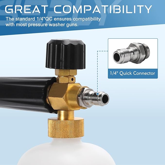 Foam Cannon Dual Connector Accessory, 1/4 Inch Quick Connector, 5 Pressure Washer Nozzle Tips for Pressure Washer, Adjustable Foam Sprayer for Car Wash