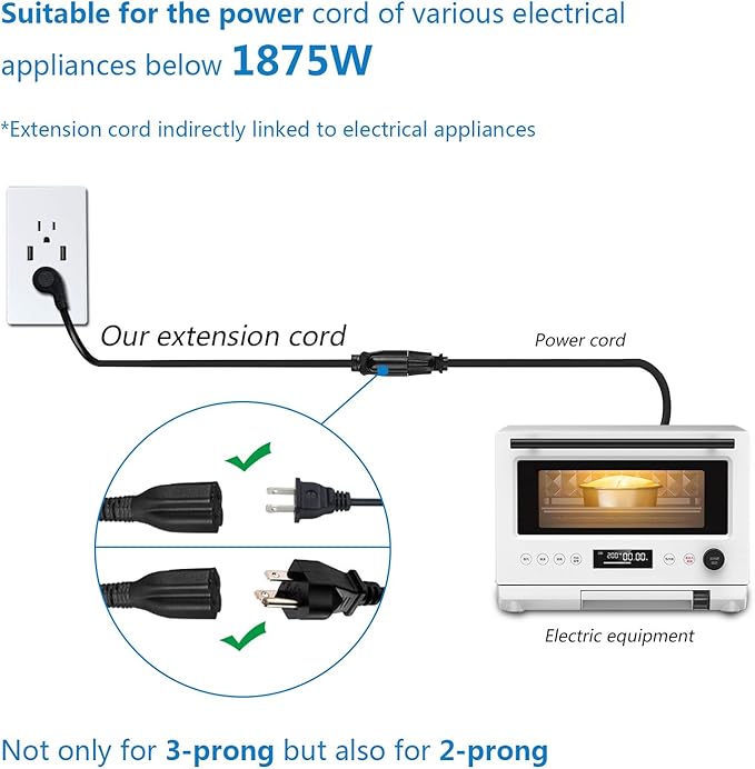FIRMERST 1875W Flat Plug Extension Cord 1 Foot, 15A 14 AWG Black