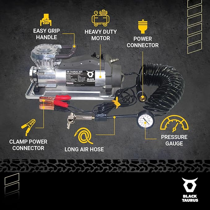 Tire Inflator Portable Air Compressor, 12V Air Compressor / 24V 150 PSI for Car, Truck & 4x4 – Dual Motor Heavy Duty Air Compressor for Car Tires, Tire Inflator with Gauge, Long Air Hose