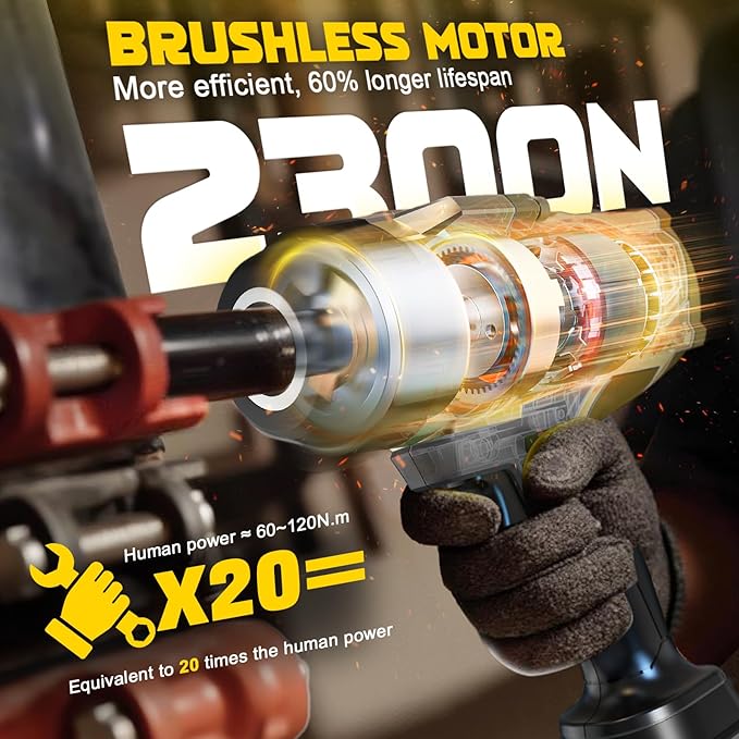 DIYtoolifz Cordless Impact Wrench 1/2" Compatible with DeWalt 20V Battery, 1700 Ft-lbs (2300 Nm) High Torque Impact Driver, Electric Impact Gun with 4 Modes & LED Light for Car, Truck(Bare Tool)