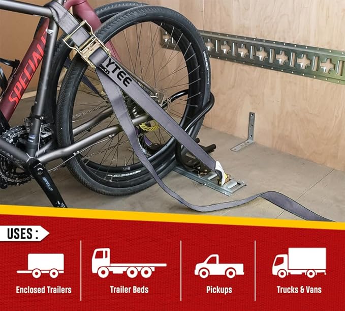 Mytee Products 2'' x 16' E Track Straps w/Spring E-Fittings - Grey Ratchet Etrack Straps w/Heavy Duty 4000 lbs Breaking Strength for Enclosed Trailers, Trucks & Vans
