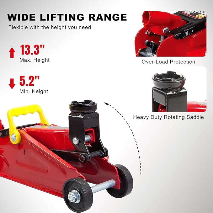 BIG RED T82002-BR Torin Hydraulic Trolley Service/Floor Jack, 2 Ton (4,000 lb) Capacity, Red