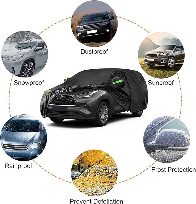 Waterproof Car Cover Replace for 2008-2025 Toyota Highlander, 6 Layers All Weather Custom-Fit Car Covers with Zipper Door for Snow Rain Dust Hail Protection (Highlander)