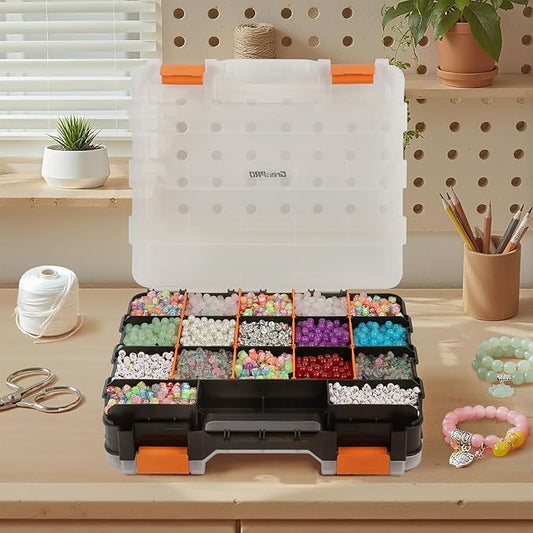GRENPRO Mini Tool Box Organizer, Plastic Small Tool Box with Dividers, Double Side Bead Organizer, 34-Compartments Hardware Screw Organizers, Parts Tool Organizers Storage