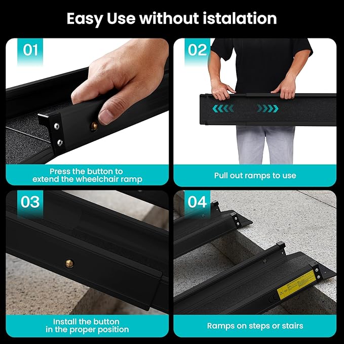 Wheelchair ramp 5FT, Lightweight, Retractable and Portable, can be Used for Wheelchair ramps, Comes with a Handbag-Black