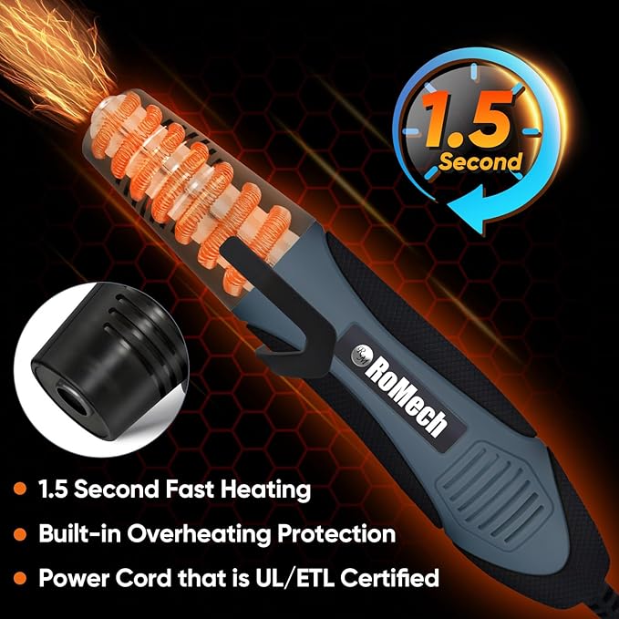 ROMECH 350W Heat Gun with 2 Nozzles, Dual Temp Heat Gun 400°F-660°F, Fast Heat Hot Air Gun with Overload Protection for DIY Craft Embossing Shrink Wrapping (Blue)