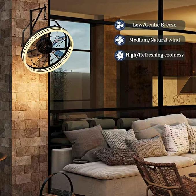 20 Inch Reversible Wall Mount Fan with Light, Plug in 3CCT Dimmable Fan Light with Remote and APP Control, Indoor/Outdoor Wall Mounted Fans with 6-Speed for Garage, Patio, Living Room（LED Frame）