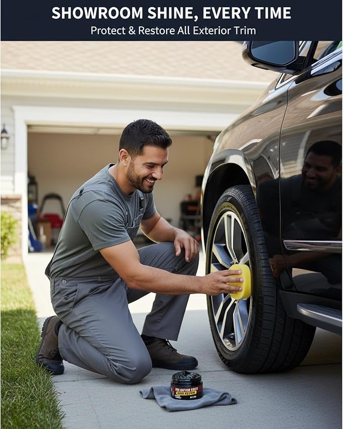 Premium Tire Coating Trim Restorer Bring Back Original Deep Black Shine Rubber Plastic Car Polishing Balm Cream Wax Wheel Sponge Nourish Renewal Restores Care Gloss Interior Auto Cleaning(4pcs)