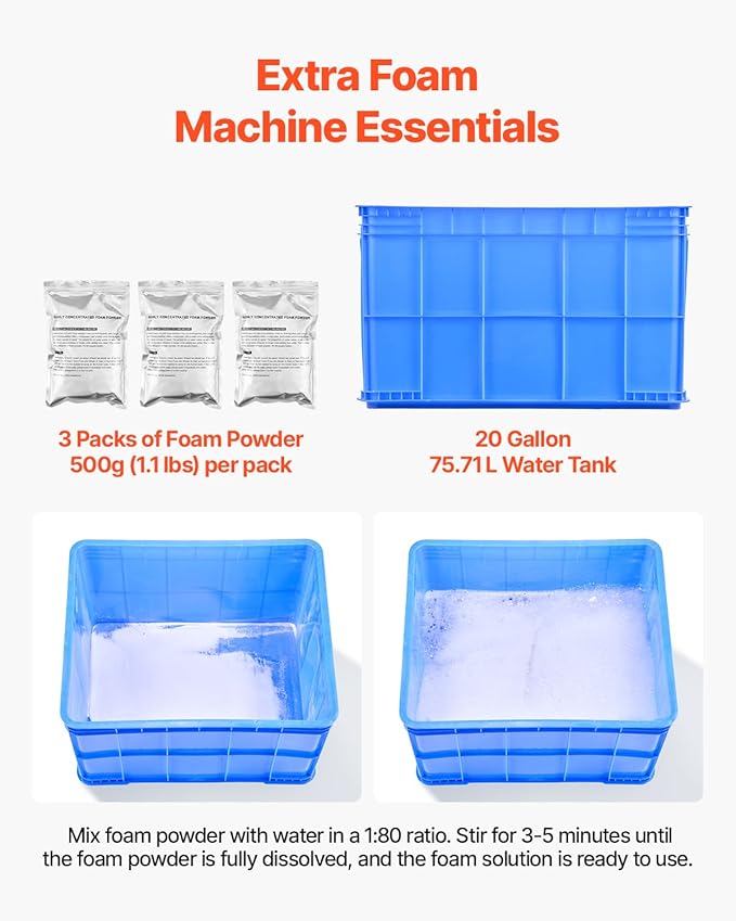VEVOR Foam Machine, 1200 W Party Foam Cannon, Foam Maker with 3 Packs of Foam Powder, Foam Party Machine with 20 Gal Water Tank, for Backyard, Pool, Outdoor Events, Birthdays, Celebrations & Party