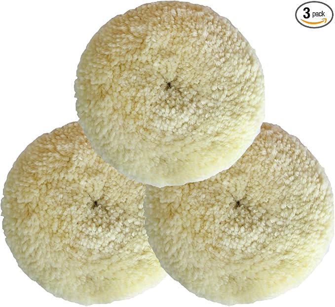 Wool Buffing Pad Kit 7Inch 3PCS, 100% Natural Wool Car Auto Hook and Loop Grip Buffing Pad for Compound Cutting & Polishing for Car,Boats, Trucks and RVs Polishing Motorcycle Washing Machine