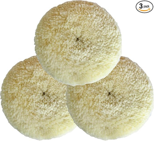 Wool Buffing Pad Kit 7Inch 3PCS, 100% Natural Wool Car Auto Hook and Loop Grip Buffing Pad for Compound Cutting & Polishing for Car,Boats, Trucks and RVs Polishing Motorcycle Washing Machine