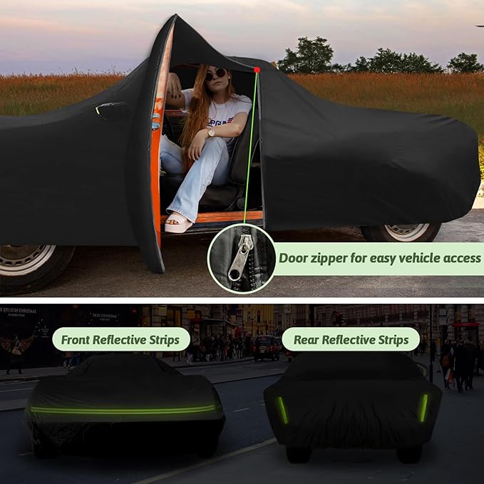 Car Covers for 1968-1982 Corvette C3, 6 Layers 210T Waterproof All Weather Sun UV Rain Snow Outdoor Windproof Full C3 Car Cover with Cotton Lining & Door Zipper-Black