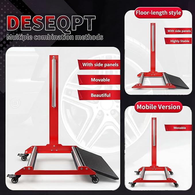 Upgraded Rolling Wheel Detailing Stand – Heavy-Duty Tire Cleaning and Polishing Roller with Wheels Handle Ramp and 3-Way Rotating Rollers for Ceramic Coating, Tire Shine, Car Wheel Wash