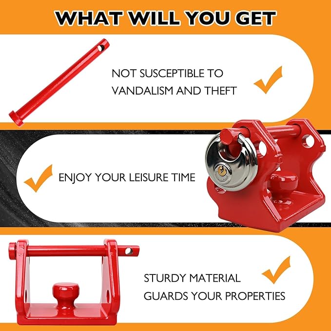 HQPASFY Trailer Hitch Lock with Keyed Padlock, Trailer Coupler Lock with Pin, Coupler Lock Model Tl-33 Trailer Lock,Fits Over 2" to 2-5/16" Couplers - Red