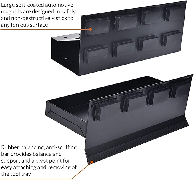 Trayset 4pc Magnetic Toolbox Tray Set, Magnetic Tool Box holder for Cabinet Side Shelf Storage Van Workshop, Tool Trays, Paper Towel and Spray Can Holder, Black