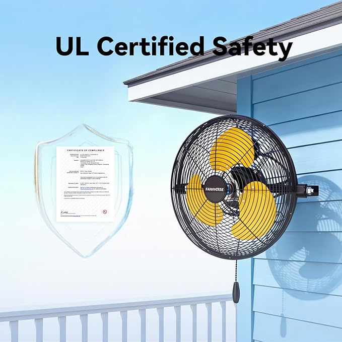 2PCS 12 Inch High Velocity Wall Mount Fan, 2800 CFM Heavy Duty Metal Commercial Wall Fan 360° Tilt & Pull Chain for Garage, Workshop, Gym & Covered Patio