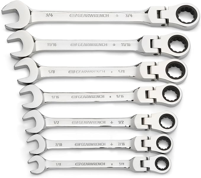 GEARWRENCH 7 Pc. 12 Pt. Flex Head Ratcheting Combination Wrench Set, SAE - 9700