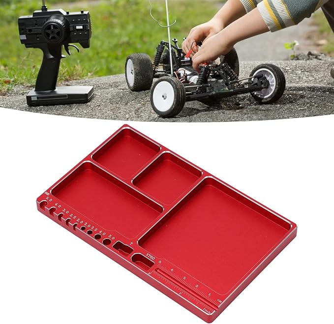 Magnetic Screw Tray Aluminium Alloy Magnetic Adsorption Widely Used Magnetic Parts Tray with Magnetic Pad for RC Repair Magnetic Bowl for Screws(Red)