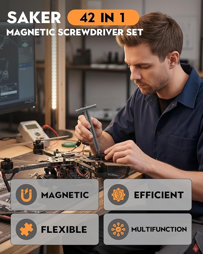 Saker 42-in-1 Magnetic Screwdriver Kit with Ratchet T Handle Multi-Bit Tool Set for Gifts Home, Computer, Bicycle, Furniture, and DIY Projects Dark Orange