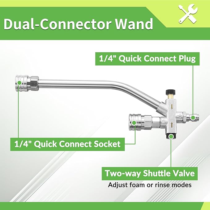 Foam Cannon Dual Connector Accessory for Pressure Washer, Double Tip Attachment Soap Cannon with Replacement Adapter for Portland Husky and Ryobi Power Washer, 1/4" Quick Connect, 5 Nozzles