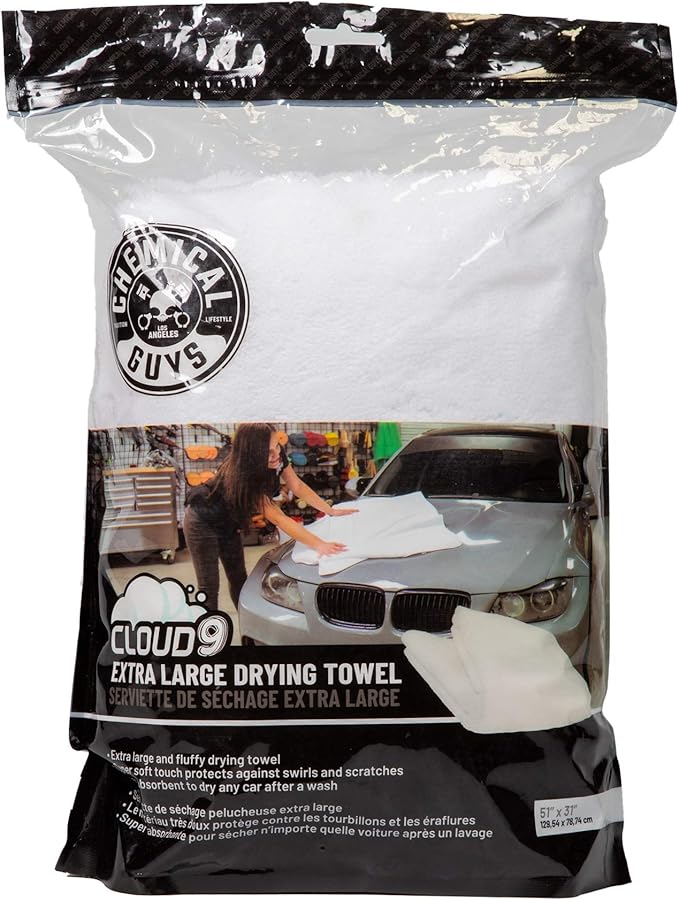Chemical Guys MIC1021 Cloud 9 Extra Large Microfiber Drying Towel, Safe for Car Wash, Home Cleaning & Pet Drying Cloths - 1 Pack