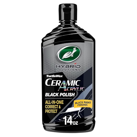 Turtle Wax Hybrid Solutions Ceramic Acrylic Black Car Polish and Wax, Car Scratch Remover & Car Paint Restorer for Black Cars, Deep Shine, Ceramic Coating Protection & Water Beading, 14 oz (Pack of 1)