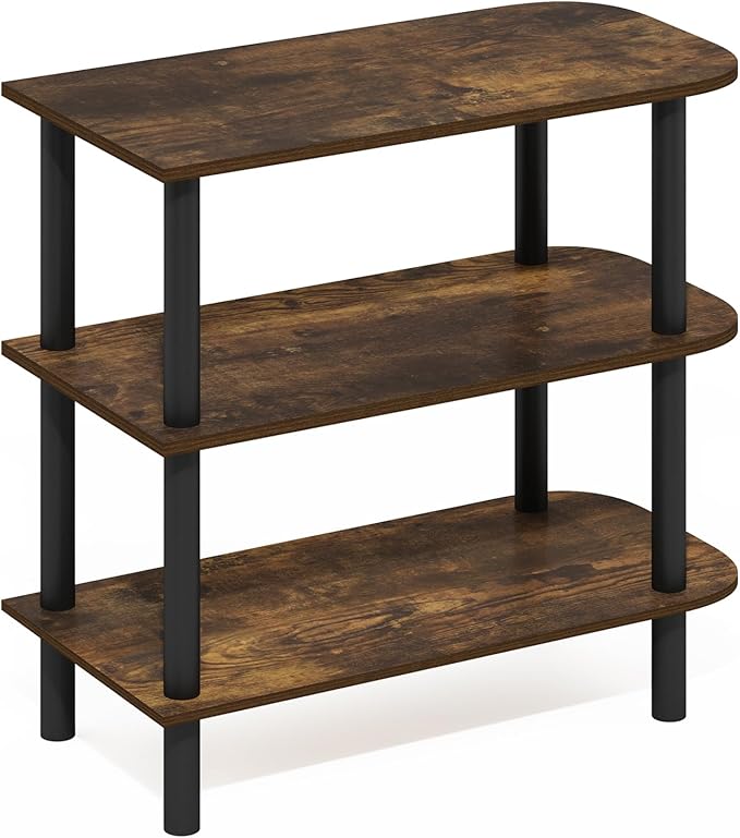 Furinno Turn-N-Tube Shoe Rack, 3-Tier Shoe Organizer, Shoe Rack Storage with Curved Freestanding Organizer, 11.7 x 23.6 x 21.9, for Closet Entryway, Office, Garage, Amber Oak/Black