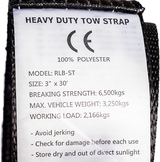 HiGear 3" X 30' Tow Strap 6.5 Ton 3 Inch X 30 Ft. Polyester Rope with 2 Loops 14,000lb Towing Recovery by Alfa Wheels (Black, 3in 30ft 3x30)