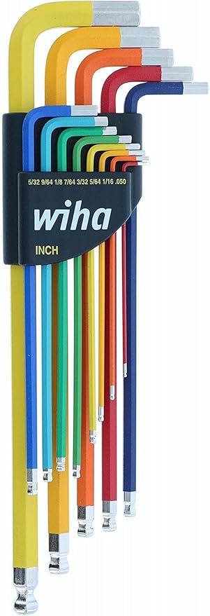 Wiha 66981 13-Piece Color Coded SAE Hex Key Allen Wrench Set, Ball End L-Key, .05"-3/8", Made in Germany