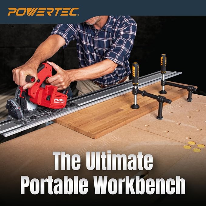 POWERTEC Arachni-Flex 24" x 48" Foldable Workbench Tabletop - Portable Work Surface with Pre-drilled Dog Holes, T-Tracks & Quick-Insert Locks for Arachni Flex Woodworking Collapsible Workstand (72034)