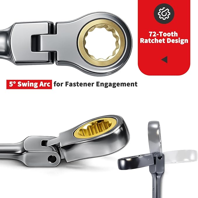 Ratcheting Combination Wrench Set, SAE & Metric With Color Ring, 14pc/7pc/10pc/5pc, 3/8" To 3/4"; 8mm To 18mm, With Organizer Rack, 12-Point, 72 Teeth (22PC SAE & METRIC)