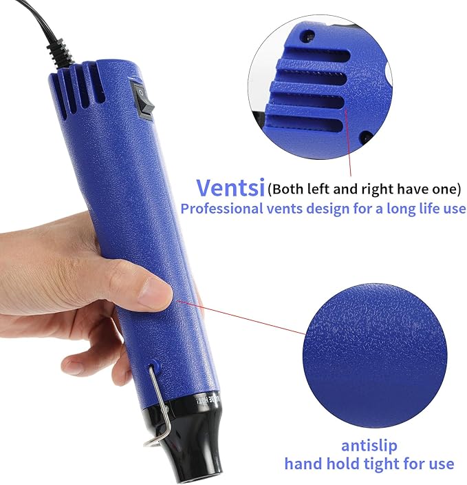 Heat Gun, 110V 300W Handed Hot Air Gun for Crafting, 3.28FT Ultra-Long Cable Portable Heat Gun with Stand and Power Cord for Shrinking Wrapping PVC, DIY Embossing and Drying Paint (Blue)